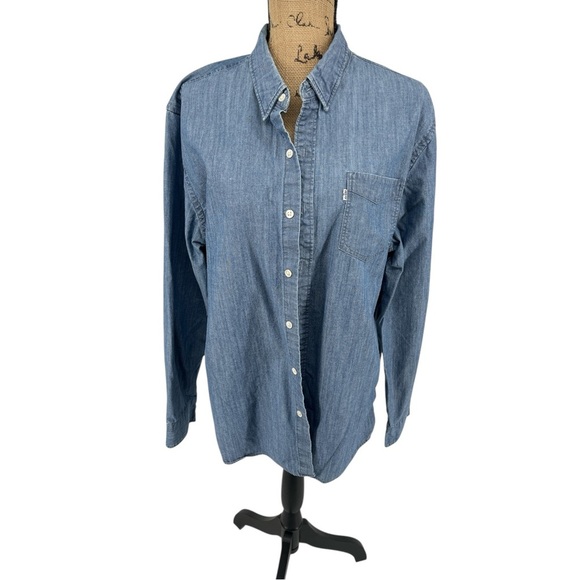 Levi's Blue Jean Denim‎ Long Sleeve Button Down Shirt Cotton Classic Plus Size - Picture 1 of 13